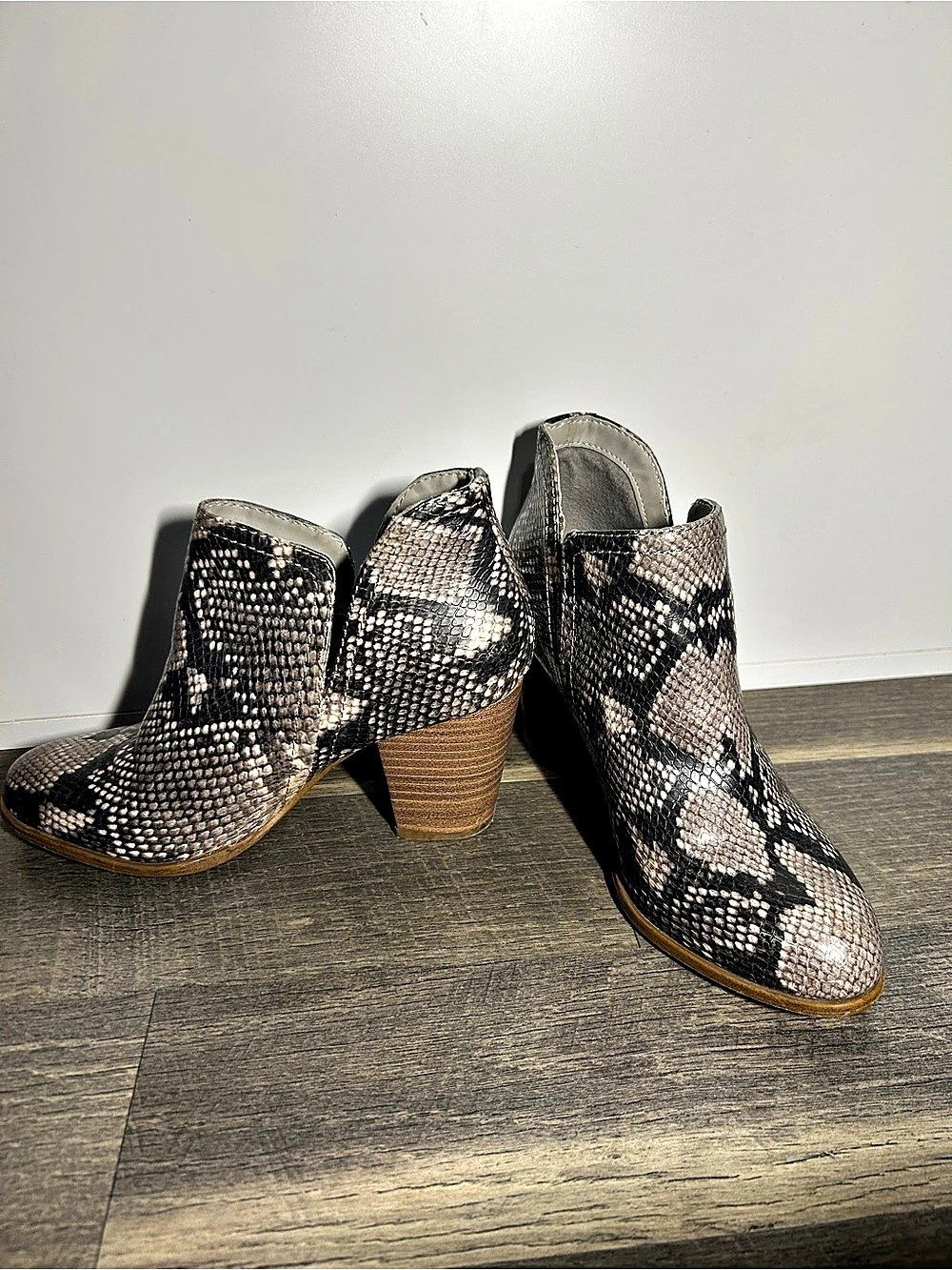 Snakeskin Print Heeled Ankle Boots